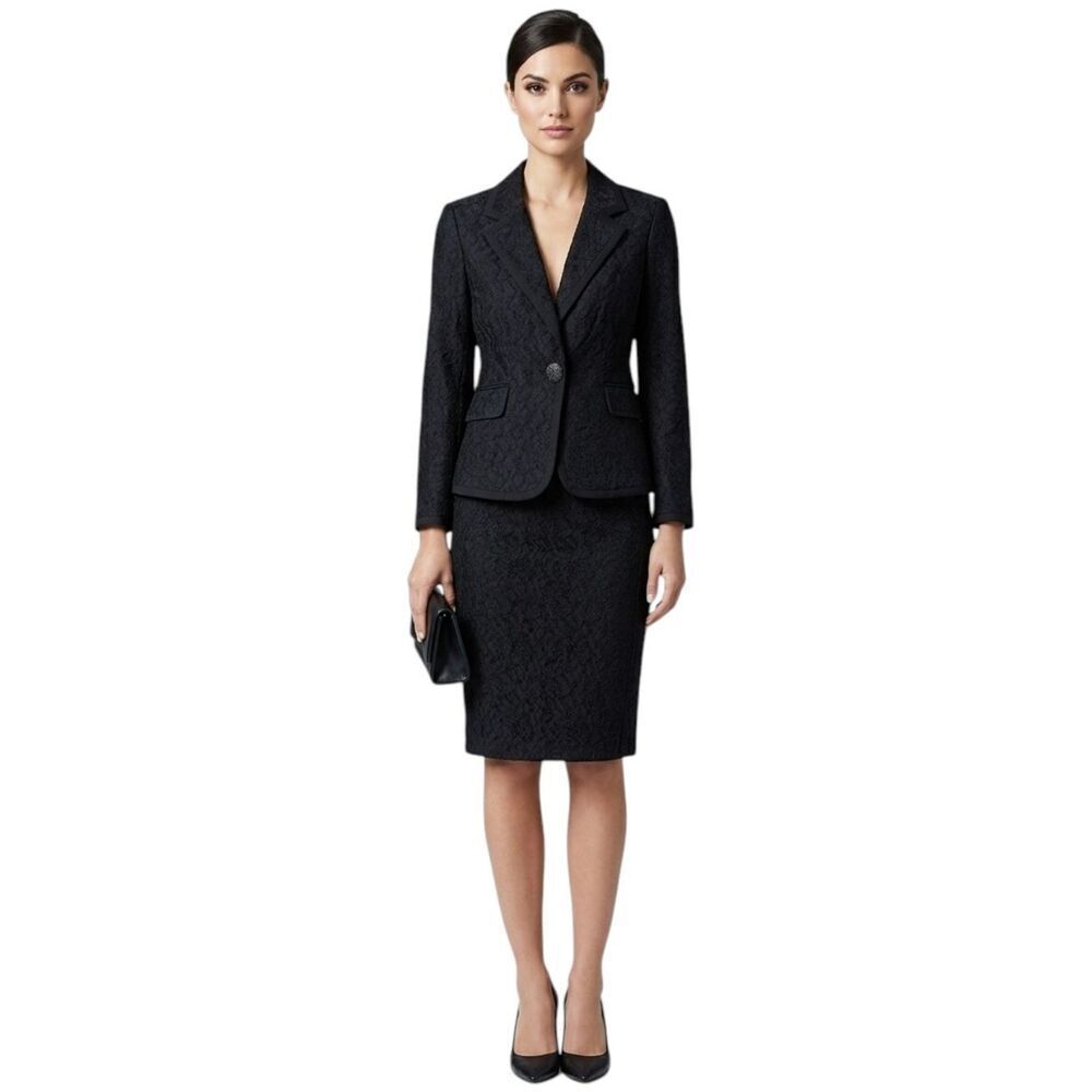 DVF Black Floral Lace 2PC Suit Set NWT Ursette Blazer Sz 6 & Martey Skirt Sz 8
